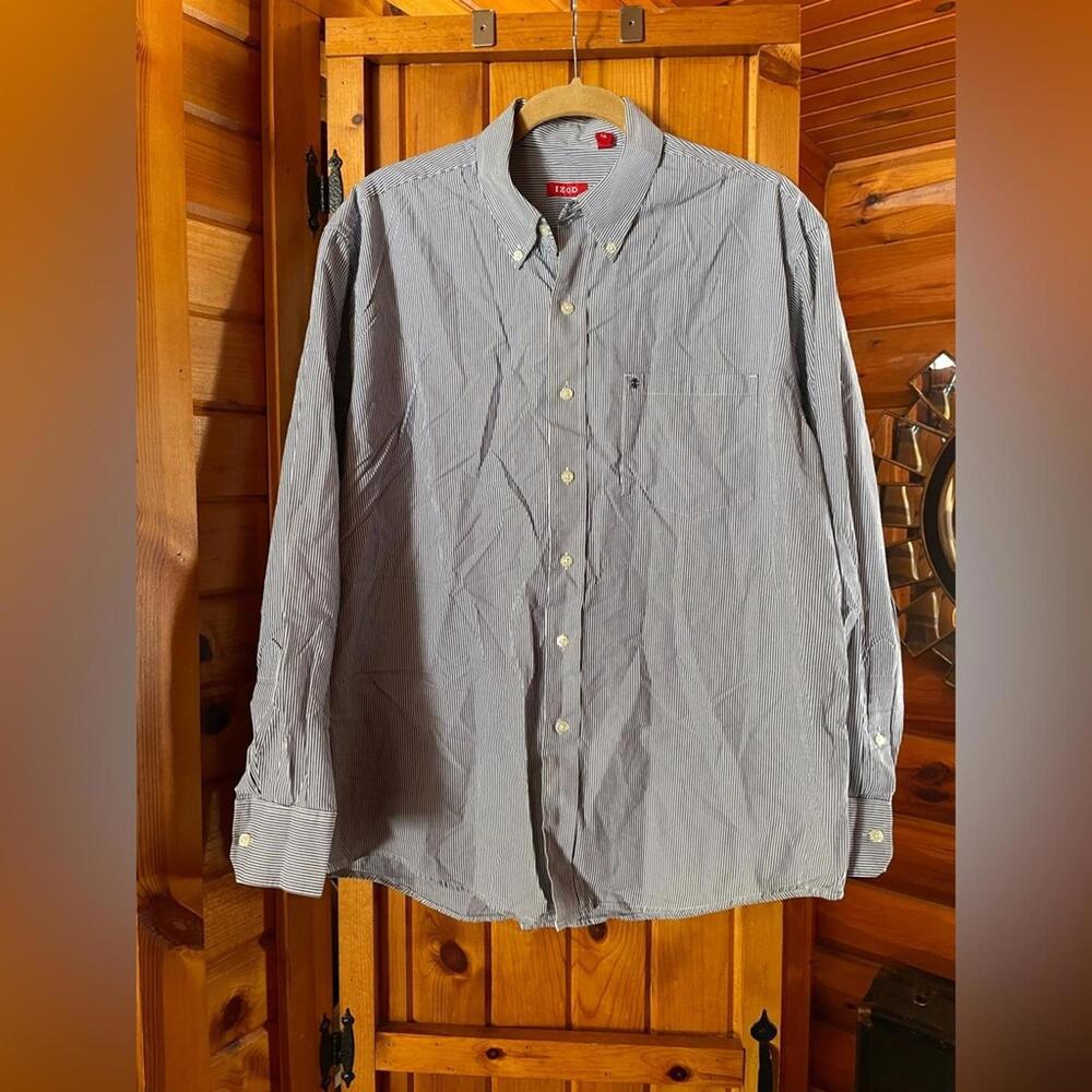 Izod Gray‎ Casual Button Down Shirt Lightweight Cotton